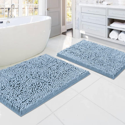 Bath Mats - Non Slip Luxury Chenille Bathroom Rugs, Extra Soft Absorbent Shaggy, Washable Fast Dry 2 Piece (Cool Blue, 20" x 32"/17" 24") Cool Blue 32" Plus 17" 24"