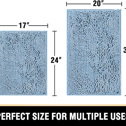 Bath Mats - Non Slip Luxury Chenille Bathroom Rugs, Extra Soft Absorbent Shaggy, Washable Fast Dry 2 Piece (Cool Blue, 20" x 32"/17" 24") Cool Blue 32" Plus 17" 24"
