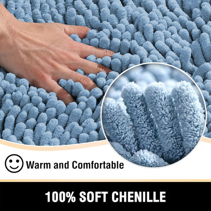 Bath Mats - Non Slip Luxury Chenille Bathroom Rugs, Extra Soft Absorbent Shaggy, Washable Fast Dry 2 Piece (Cool Blue, 20" x 32"/17" 24") Cool Blue 32" Plus 17" 24"