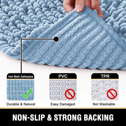 Bath Mats - Non Slip Luxury Chenille Bathroom Rugs, Extra Soft Absorbent Shaggy, Washable Fast Dry 2 Piece (Cool Blue, 20" x 32"/17" 24") Cool Blue 32" Plus 17" 24"