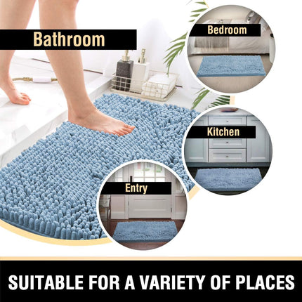 Bath Mats - Non Slip Luxury Chenille Bathroom Rugs, Extra Soft Absorbent Shaggy, Washable Fast Dry 2 Piece (Cool Blue, 20" x 32"/17" 24") Cool Blue 32" Plus 17" 24"