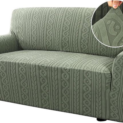 Couch Covers for 2 Cushion Sofa 1 Piece Stretch Loveseat Slipcover Pet Dog Universal Slip Cover Love Seat Upgrade Thick Jacquard Fabric with Spiral Pattern(58"-70", Sea Grass) Grass 58"-70"(2 Seater)