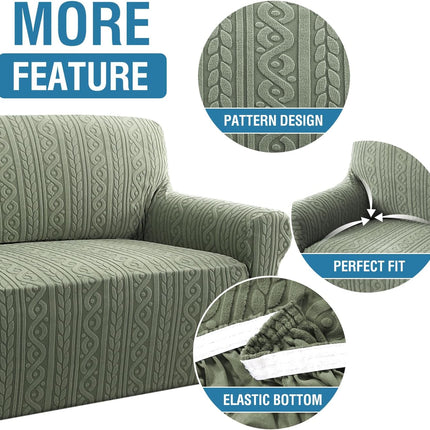 Couch Covers for 2 Cushion Sofa 1 Piece Stretch Loveseat Slipcover Pet Dog Universal Slip Cover Love Seat Upgrade Thick Jacquard Fabric with Spiral Pattern(58"-70", Sea Grass) Grass 58"-70"(2 Seater)