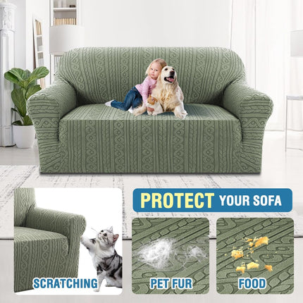 Couch Covers for 2 Cushion Sofa 1 Piece Stretch Loveseat Slipcover Pet Dog Universal Slip Cover Love Seat Upgrade Thick Jacquard Fabric with Spiral Pattern(58"-70", Sea Grass) Grass 58"-70"(2 Seater)