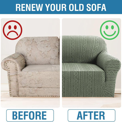 Couch Covers for 2 Cushion Sofa 1 Piece Stretch Loveseat Slipcover Pet Dog Universal Slip Cover Love Seat Upgrade Thick Jacquard Fabric with Spiral Pattern(58"-70", Sea Grass) Grass 58"-70"(2 Seater)