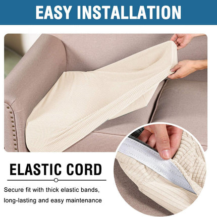 High Stretch Individual Seat Cushion Covers Sofa Slipcovers Couch Featuring Jacquard Textured Twill Fabric (3 Pack for 3 Sofa, Natural, Large) Natural -