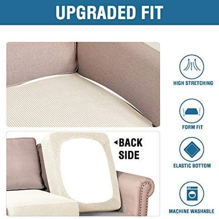 High Stretch Individual Seat Cushion Covers Sofa Slipcovers Couch Featuring Jacquard Textured Twill Fabric (3 Pack for 3 Sofa, Natural, Large) Natural -