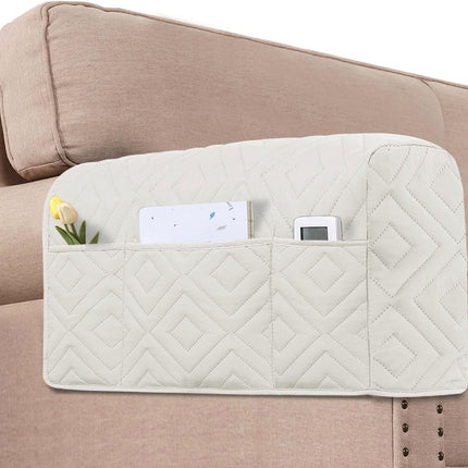 Armrest Covers for Sofa Water Resistant Couch Arm Remote Control Holder Organizer Magazine, Tablet, Phone, iPad(Set of 2, Ivory/Beige) Double Diamond-ivory/Beige -