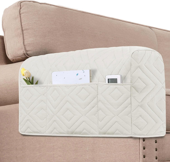 Armrest Covers for Sofa Water Resistant Couch Arm Remote Control Holder Organizer Magazine Tablet in Beige