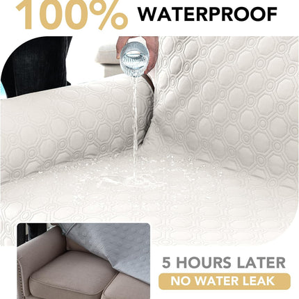 100% Waterproof Couch Cover for 3 Cushion Sofa Washable Pet Friendly with Elastic Straps Thick Durable Storage Pocket(XL Sofa, Beige) Beige 78"-X-Large