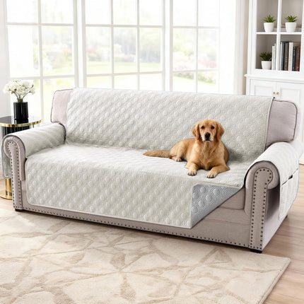 100% Waterproof Couch Cover for 3 Cushion Sofa Washable Pet Friendly with Elastic Straps Thick Durable Storage Pocket(XL Sofa, Beige) Beige 78"-X-Large