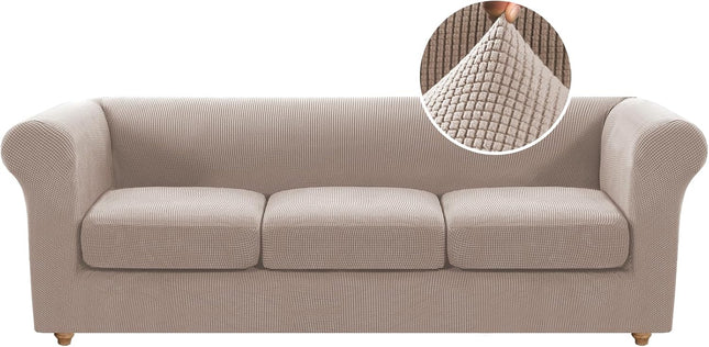 4 Piece Stretch Chesterfield Sofa Slipcovers Mid Century Deep Seat Covers Washable (Base Cover Plus