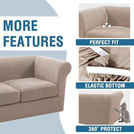 4 Piece Stretch Chesterfield Sofa Slipcovers Mid Century Deep Seat Covers Washable (Base Cover Plus 3 Cushion Covers) Thicker Jacquard Fabric (Large Sofa, Sand) Sand Large