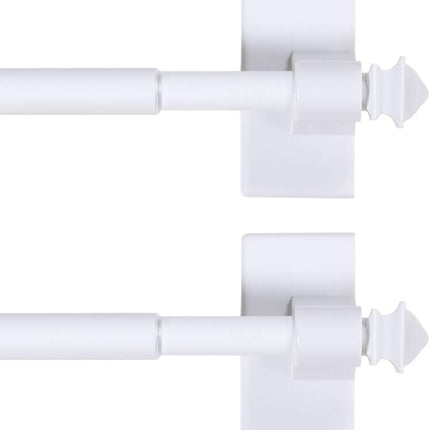 2 PACK Magnetic Curtain Rods for Metal Doors Multi-Use Small Windows Cafe Sidelight and Iron Steel Places, Tool Free with Square Finials (Adjust from 16 to 28 Inch, White) White 16-28 Inch Pack