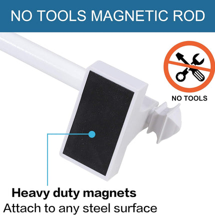 2 PACK Magnetic Curtain Rods for Metal Doors Multi-Use Small Windows Cafe Sidelight and Iron Steel Places, Tool Free with Square Finials (Adjust from 16 to 28 Inch, White) White 16-28 Inch Pack