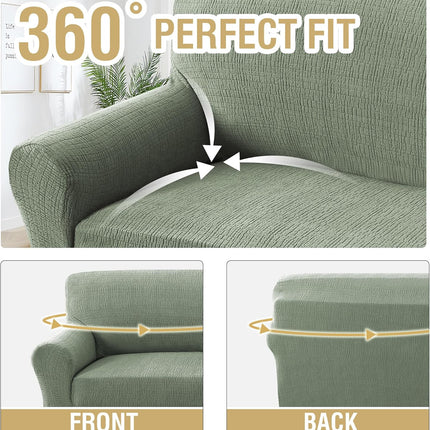 Jacquard Sofa Slipcover with Waterproof Seat Furniture Protector 1 Piece Stretch Covers Elastic Bottom for Kids, Pets, Dog(Armchair, Sea Grass) Grass Armchair
