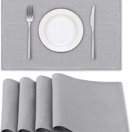 Linen Placemats Set of 4 Premium Solid Table for Dining Spill-Proof Waterproof Mats Heat-Resistant Kitchen Washable, 12x18 inches, Grey Gray -