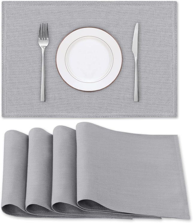 Linen Placemats Set of 4 Premium Solid Table for Dining Spill-Proof Waterproof Mats Heat-Resistant Kitchen