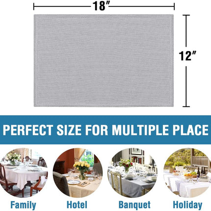 Linen Placemats Set of 4 Premium Solid Table for Dining Spill-Proof Waterproof Mats Heat-Resistant Kitchen Washable, 12x18 inches, Grey Gray -