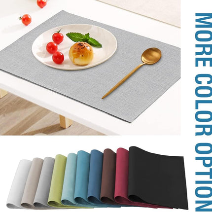 Linen Placemats Set of 4 Premium Solid Table for Dining Spill-Proof Waterproof Mats Heat-Resistant Kitchen Washable, 12x18 inches, Grey Gray -