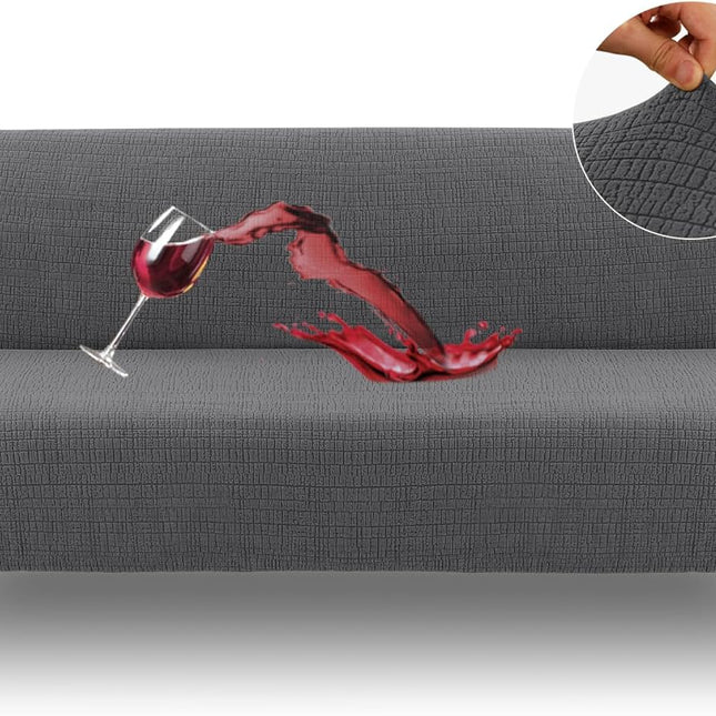 100% Waterproof Armless Futon Cover, Sofa Cover Stretch Jacquard Couch for Futon, Dual Leakproof Furniture Protector Pets, Grey -