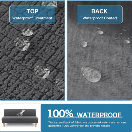 100% Waterproof Armless Futon Cover, Sofa Cover Stretch Jacquard Couch for Futon, Dual Leakproof Furniture Protector Pets, Grey -