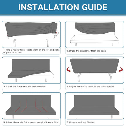 100% Waterproof Armless Futon Cover, Sofa Cover Stretch Jacquard Couch for Futon, Dual Leakproof Furniture Protector Pets, Grey -