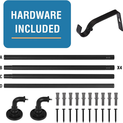 Wrap Around Curtain Rods for Windows 16.2 to 106.2 Inch, 3/4 Inch Diameter Industrial Telescoping Rod, Splicing Adjustable Indoor/Outdoor, Black 16.2"-106.2"
