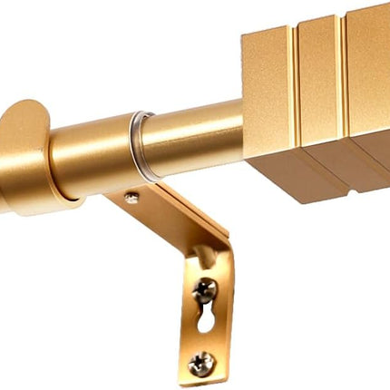 Curtain Rods for Windows 48 to 86 Inches Heavy Duty Single Splicing with Brackets 3/4 inch Diameter Adjustable Telescoping Rod Set Square Finials, Brass 48"-86"