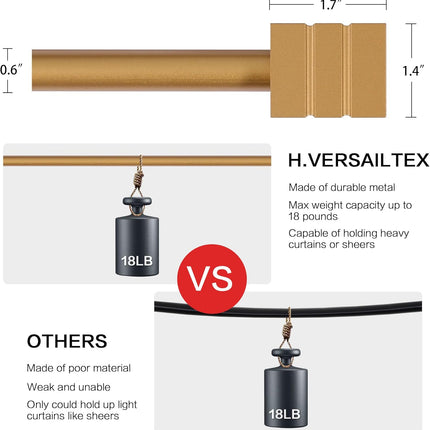 Curtain Rods for Windows 48 to 86 Inches Heavy Duty Single Splicing with Brackets 3/4 inch Diameter Adjustable Telescoping Rod Set Square Finials, Brass 48"-86"