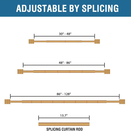 Curtain Rods for Windows 48 to 86 Inches Heavy Duty Single Splicing with Brackets 3/4 inch Diameter Adjustable Telescoping Rod Set Square Finials, Brass 48"-86"