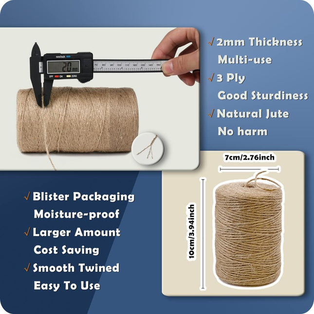 PerkHomy Natural Jute Twine 600 Feet Long String for Crafts Gift Wrapping Packing Gardening Crochet – product detail