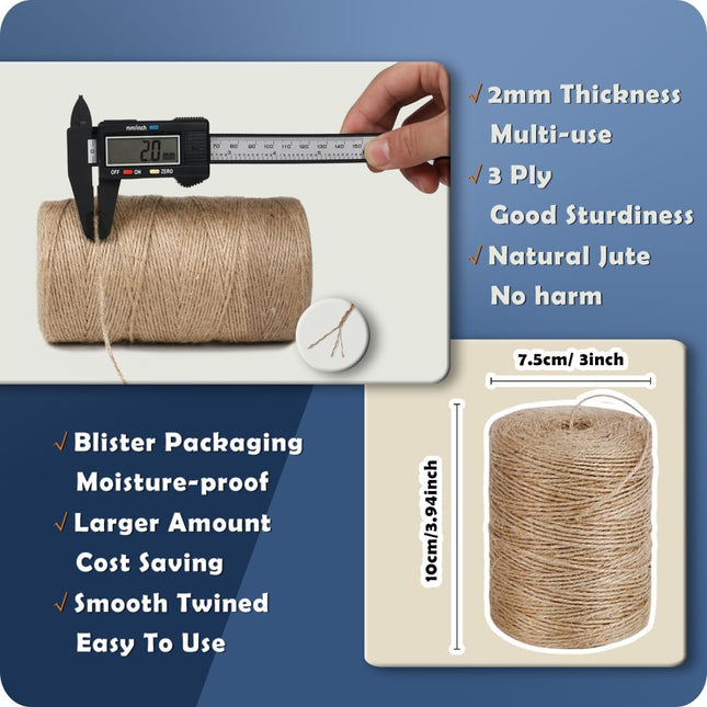 2Pack 2mm Natural Jute Twine String 1600 Feet Long for Crafting Gardening Gift Wrapping Macrame DIY Home – product detail