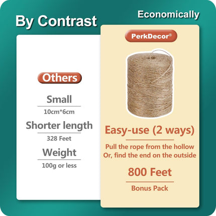 2Pack 2mm Natural Jute Twine String 1600 Feet Long for Crafting Gardening Gift Wrapping Macrame DIY Home Decor (Brown-800Feet/Roll) ( * 800 ) / Pc 2 Pcs