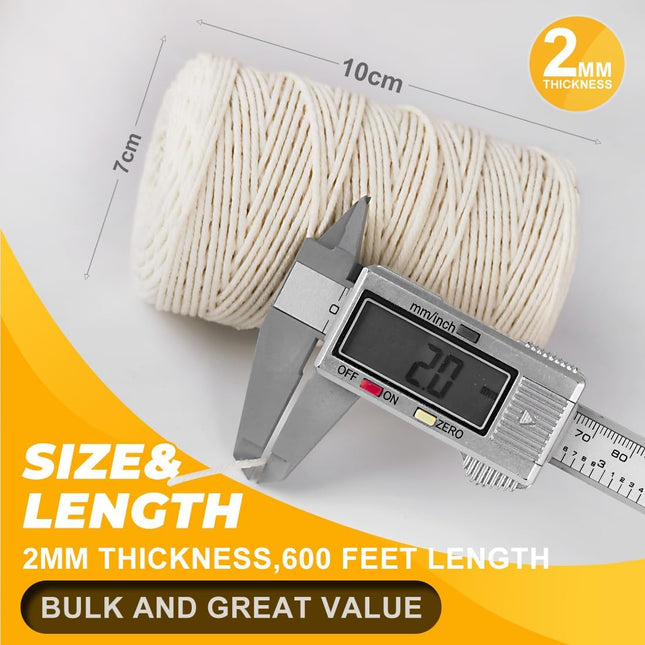 1 200ft (600ft x 2Rolls) Butchers Twine 2mm Cotton String for Cooking Kitchen Meat Turkey – product detail