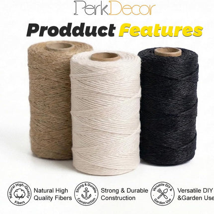 Twine String Natural Jute & Cotton Bundle - Bulk Packing for Crafts, Gift Wrapping String, Gardening Twine, Home Decor (3 Rolls, 984ft, 2mm) 3 Color 328ft x 3Pcs