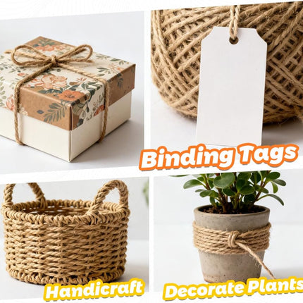 Twine String Natural Jute & Cotton Bundle - Bulk Packing for Crafts, Gift Wrapping String, Gardening Twine, Home Decor (3 Rolls, 984ft, 2mm) 3 Color 328ft x 3Pcs