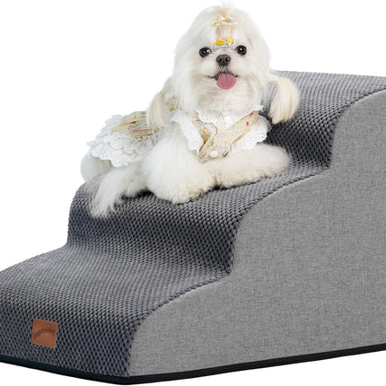 Ramp Dog Stairs for Couch Sofa and Chair 15.7" H, 3-Step Pet Steps Small Dogs Cats, Non-Slip Waterproof Fabric Cover, Stable Balanced Indoor Step, Pets Friendly, Grey (22.4"D x 15.7"W 15.7"H)