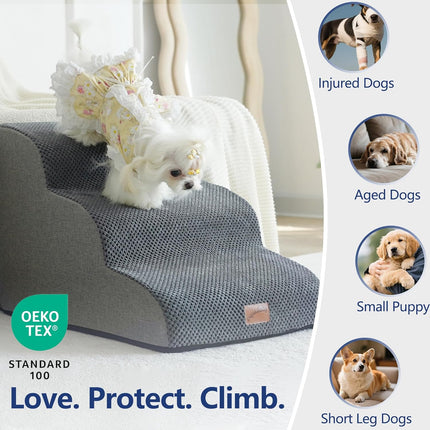 Ramp Dog Stairs for Couch Sofa and Chair 15.7" H, 3-Step Pet Steps Small Dogs Cats, Non-Slip Waterproof Fabric Cover, Stable Balanced Indoor Step, Pets Friendly, Grey (22.4"D x 15.7"W 15.7"H)
