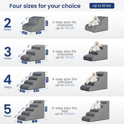 Ramp Dog Stairs for Couch Sofa and Chair 15.7" H, 3-Step Pet Steps Small Dogs Cats, Non-Slip Waterproof Fabric Cover, Stable Balanced Indoor Step, Pets Friendly, Grey (22.4"D x 15.7"W 15.7"H)