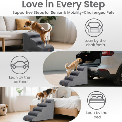 Ramp Dog Stairs for Couch Sofa and Chair 15.7" H, 3-Step Pet Steps Small Dogs Cats, Non-Slip Waterproof Fabric Cover, Stable Balanced Indoor Step, Pets Friendly, Grey (22.4"D x 15.7"W 15.7"H)