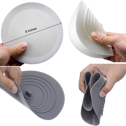 Tub Stopper 2 Pack, 6 inches Large Silicone Drain Plug Hair Flat Suction Cover for Kitchen Gadgets Bathroom Accessories and Laundry 6" White&gray -