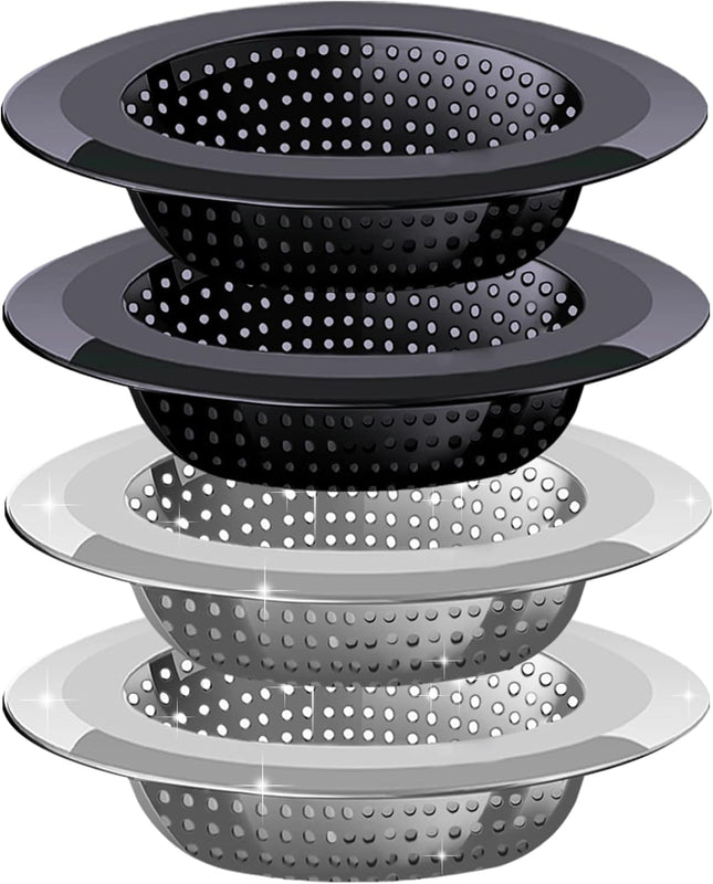 Kitchen Sink Drain Strainer 4 Pack Stainless Steel and Black Mesh Strainer for with Large Wide Rim 4.5