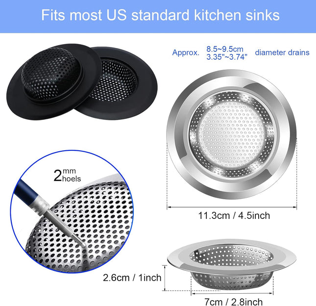 Kitchen Sink Drain Strainer 4 Pack Stainless Steel and Black Mesh Strainer for with Large Wide Rim 4.5 – product detail