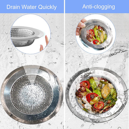 Kitchen Sink Drain Strainer, 4 Pack Stainless Steel and Black Mesh Strainer for with Large Wide Rim 4.5" Diameter, Filter 3" Basket Food Catcher -