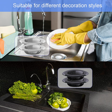 Kitchen Sink Drain Strainer, 4 Pack Stainless Steel and Black Mesh Strainer for with Large Wide Rim 4.5" Diameter, Filter 3" Basket Food Catcher -