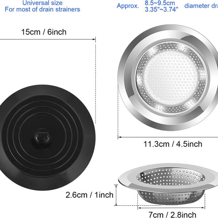 Sink Strainer Stopper 4 Pack, Universal Silicone Kitchen Drain Cover Plug Kit, 4.5 Inch Stainless Steel Filter Strainer, Food Catcher for -