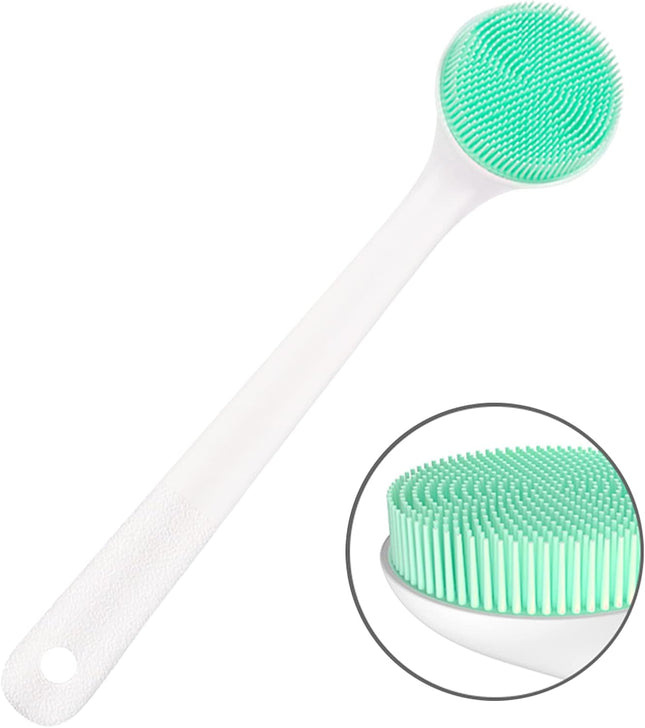 Silicone Body Scrubber Exfoliator Back Brush Long Handle for Shower with Soft Bristles Men and Women BPA