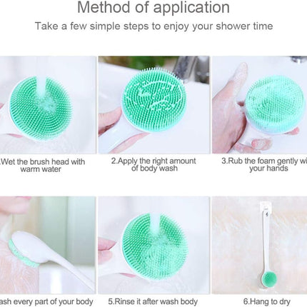 Silicone Body Scrubber Exfoliator, Back Brush Long Handle for Shower with Soft Bristles, Men and Women, BPA Free, Non-Slip - 1 Count (Pack of 1)