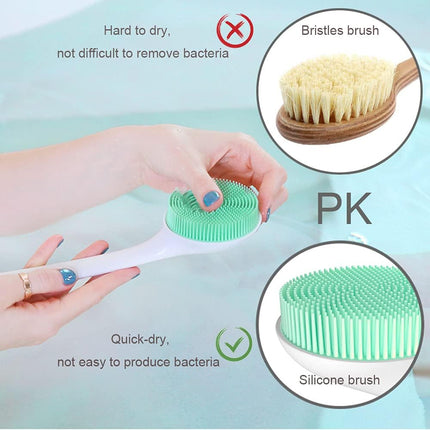 Silicone Body Scrubber Exfoliator, Back Brush Long Handle for Shower with Soft Bristles, Men and Women, BPA Free, Non-Slip - 1 Count (Pack of 1)